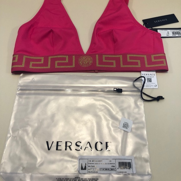 💋 Versace Triangle Logo Bikini Top  - Swimwear SIZE L - XL - Picture 4 of 6
